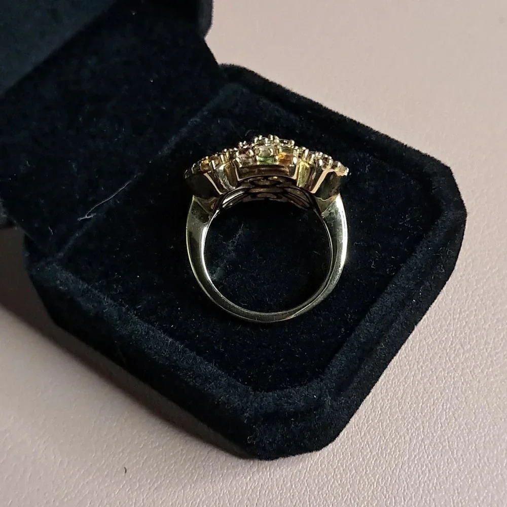 Multi-Tourmaline Floral Ring In 14k YG Vermeil Over 925 Sterling Silver - Picture 7 of 9